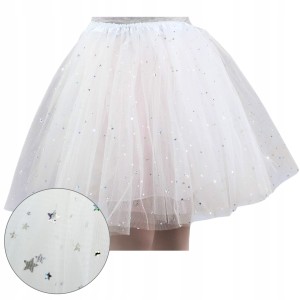 - SPÓDNICZKA TIULOWA SPÓDNICA z podszewką 40cm 7-16 lat biała w gwiazdki