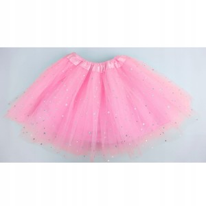 - SPÓDNICZKA TIULOWA SPÓDNICA z podszewką 30cm 3-8 lat różowa w gwiazdki