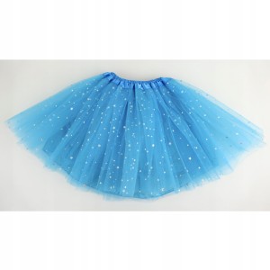 - SPÓDNICZKA TIULOWA SPÓDNICA z podszewką 30cm 3-8 lat niebieska w gwiazdki