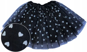 Spódnica, spódniczka tiulowa tutu bez podszewki - 30 cm czarna w serduszka