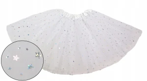 Spódnica, spódniczka tiulowa tutu z podszewką - 30 cm biała w gwiazdki