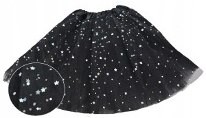 Spódnica, spódniczka tiulowa tutu z podszewką - 40 cm czarna w gwiazdki