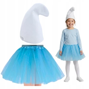 - STRÓJ SMERFETKI SMERF czapka + spódniczka 30 cm 3-8 lat